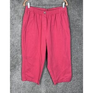 Woman Within Crop Capri Pull On Jeans Womens Size 16W Pink Pockets Elastic Waist
